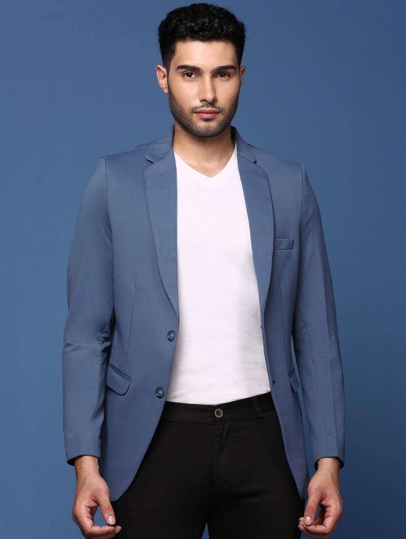 men solid single breasted blazer