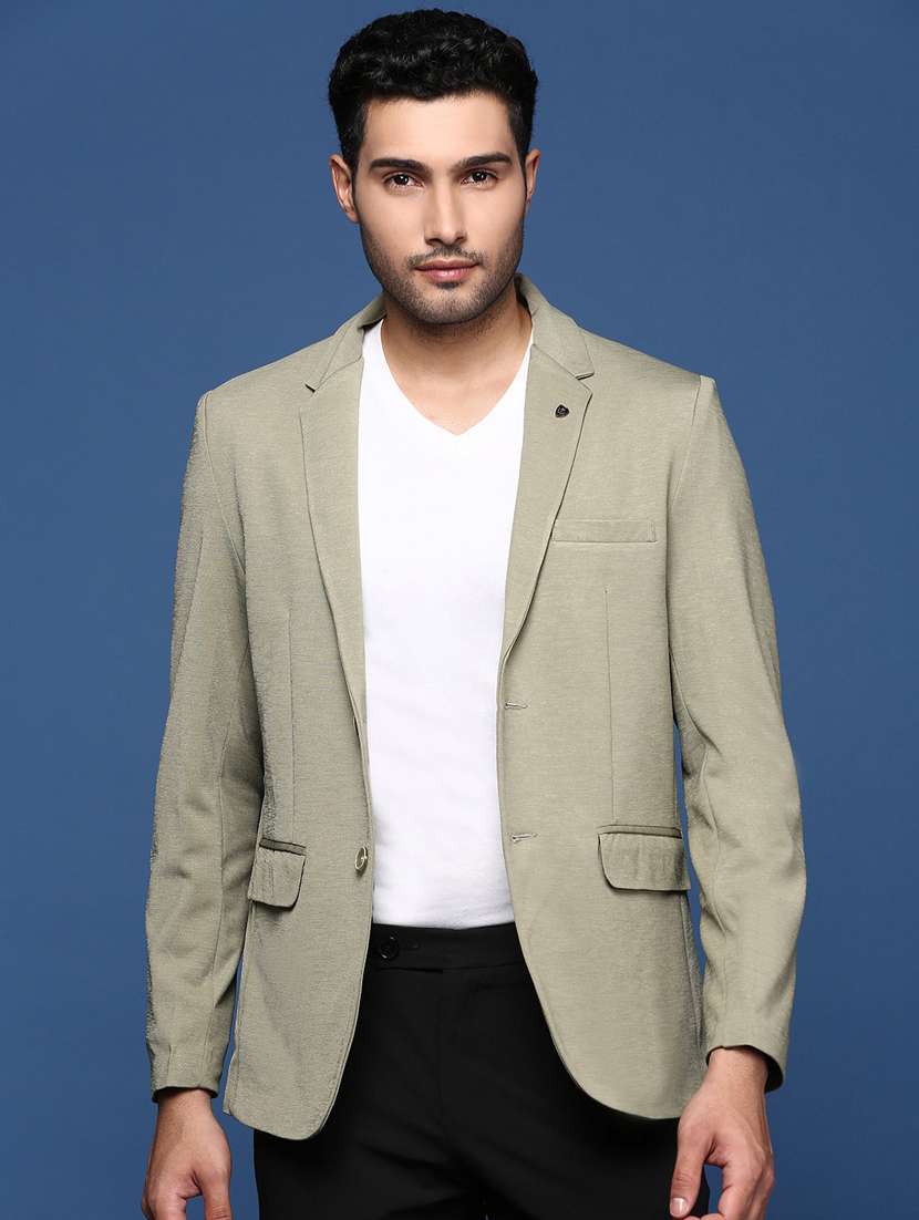 men solid single breasted blazer