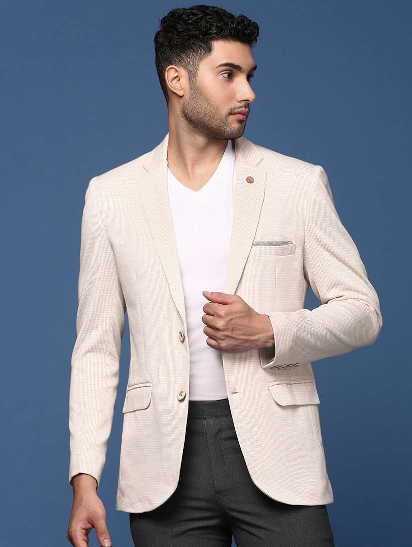 men long sleeved self design single breasted casual blazer