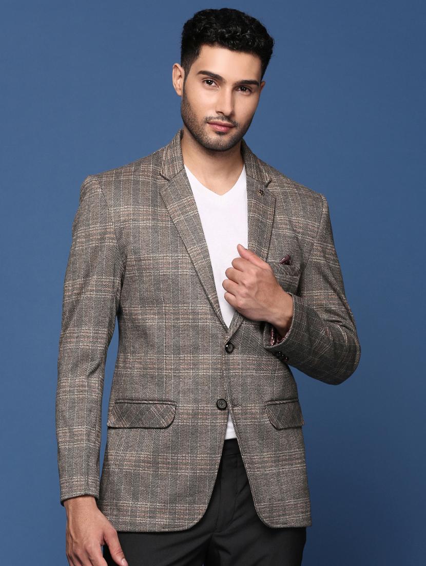 men long sleeved checkered single breasted casual blazer - 21376980 -  Zoom Image - 0