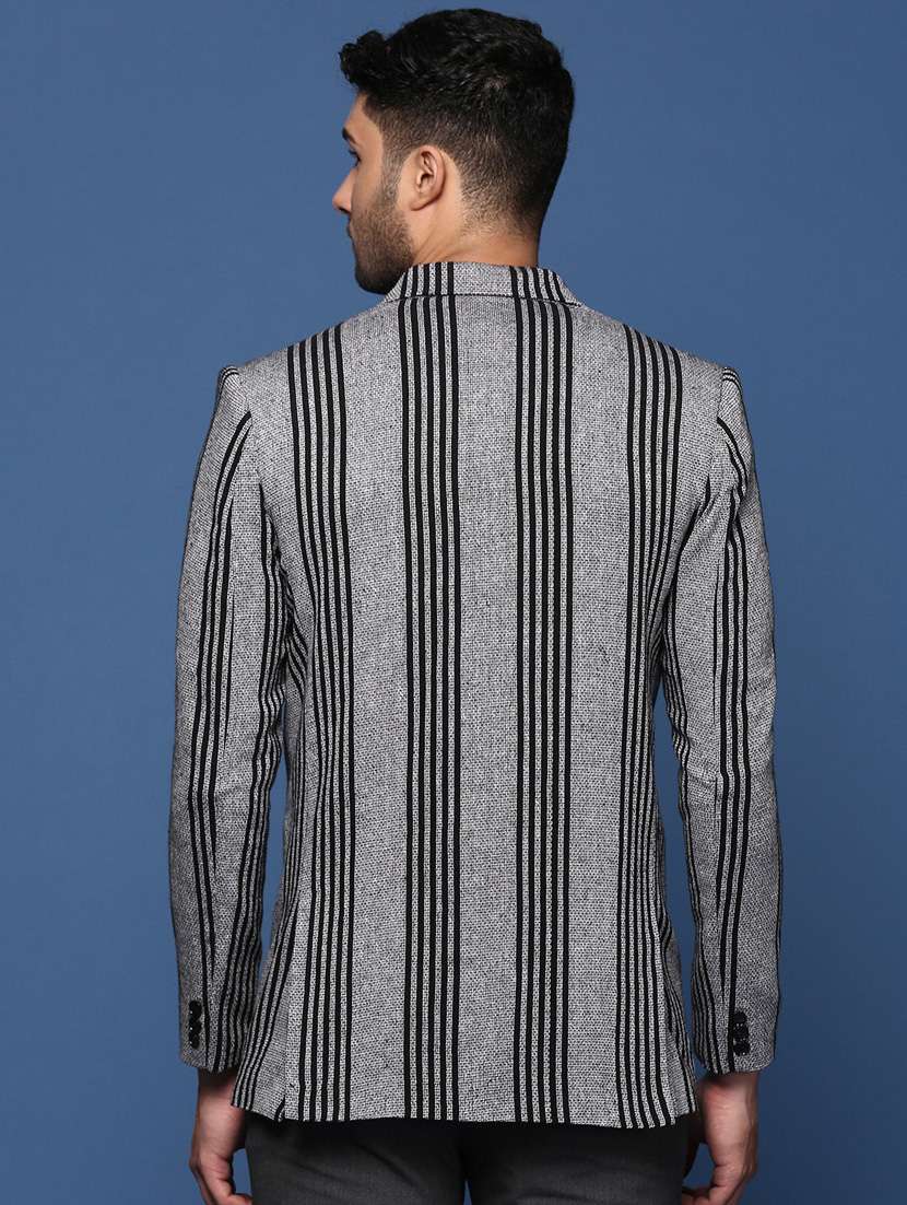 men long sleeved striped single breasted casual blazer - 21376986 -  Standard Image - 3