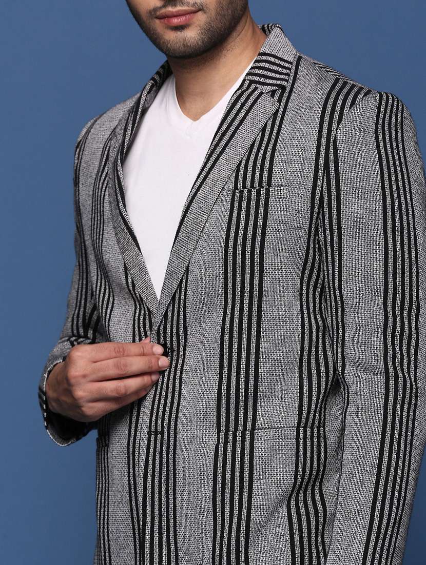 men long sleeved striped single breasted casual blazer - 21376986 -  Standard Image - 5