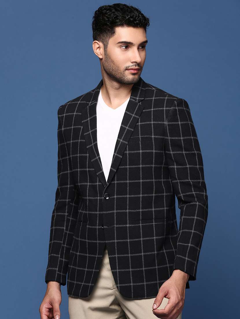 men long sleeved checkered single breasted casual blazer