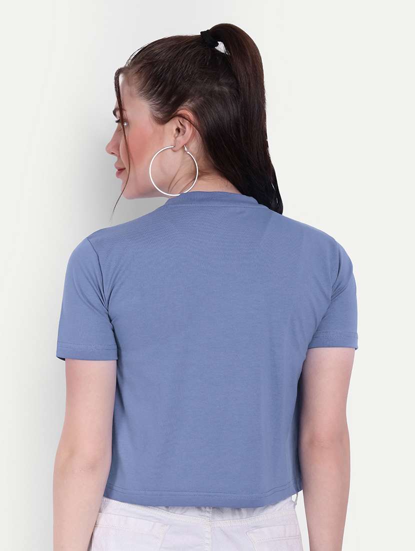 Women Round Neck Front Print Boxy T Shirt