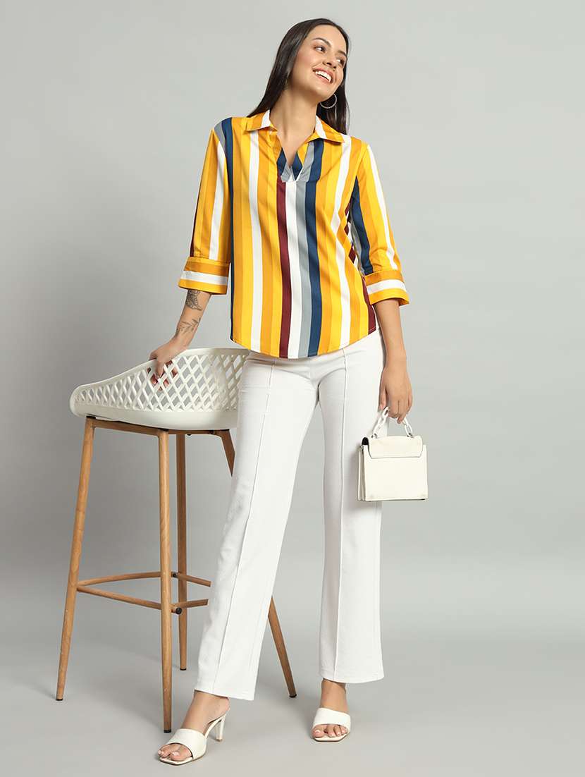 women striped collared shirt top - 21377038 -  Standard Image - 3