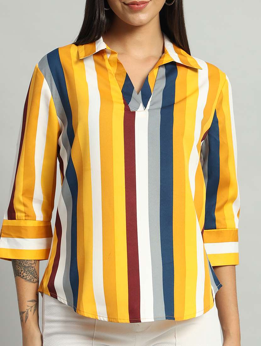 women striped collared shirt top - 21377038 -  Standard Image - 5