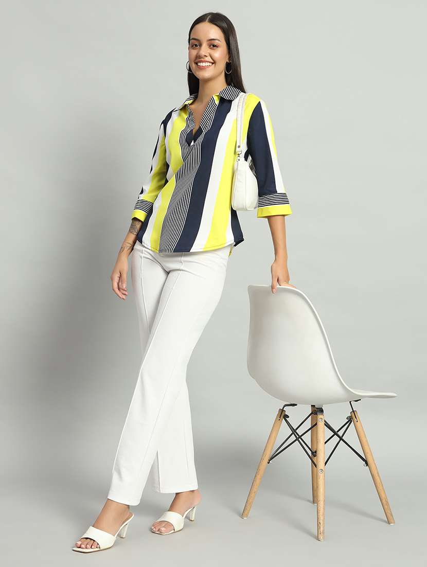 women striped collared shirt top - 21377039 -  Standard Image - 3