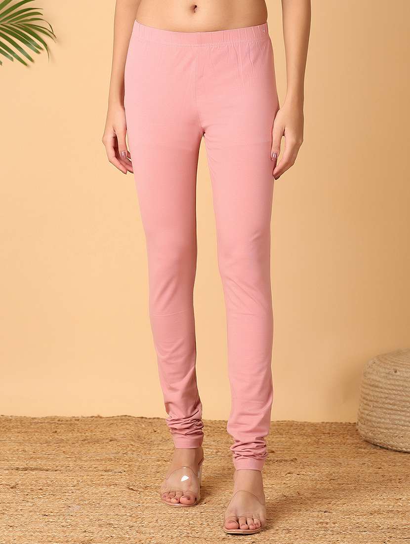 women pink solid legging