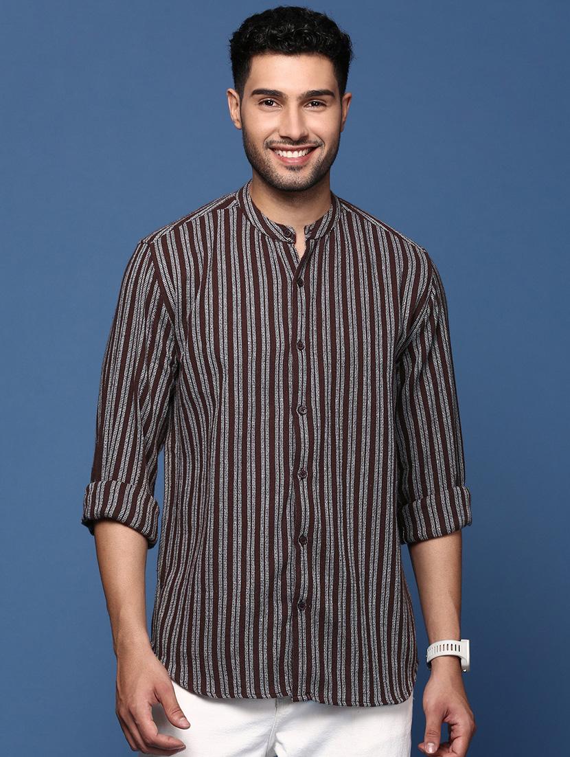 men long sleeved striped casual shirt - 21378727 - Zoom Image - 0