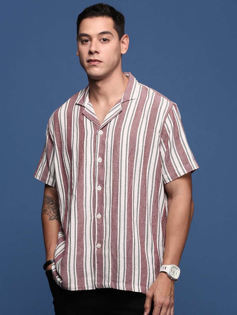 men short sleeved striped casual shirt - 21378732 -  Zoom Image - 0