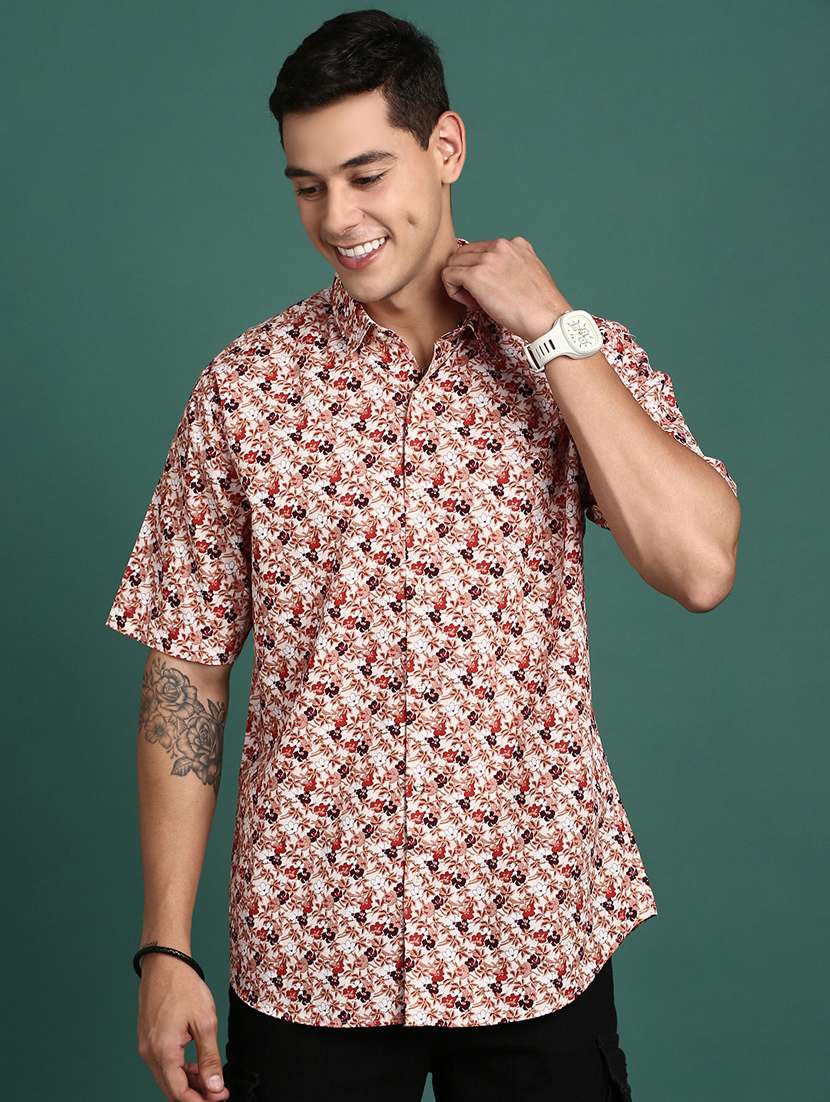 men short sleeved printed casual shirt