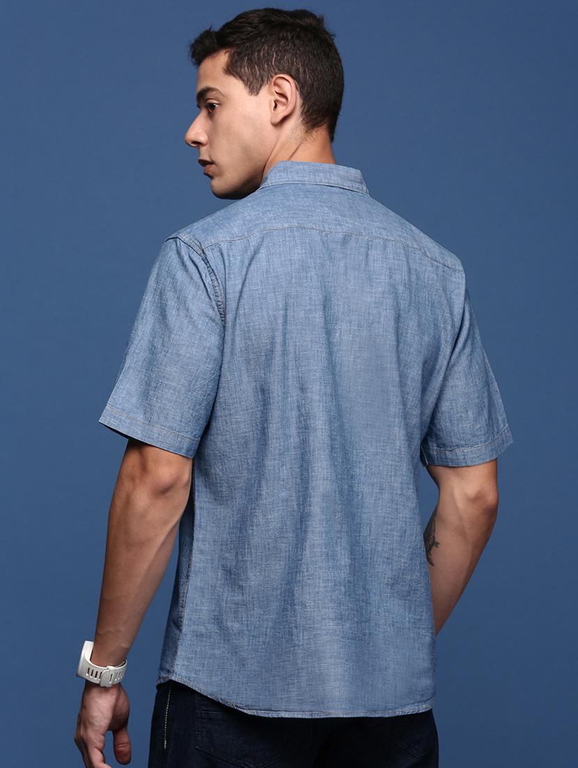 men short sleeved solid casual shirt - 21378782 - Standard Image - 3