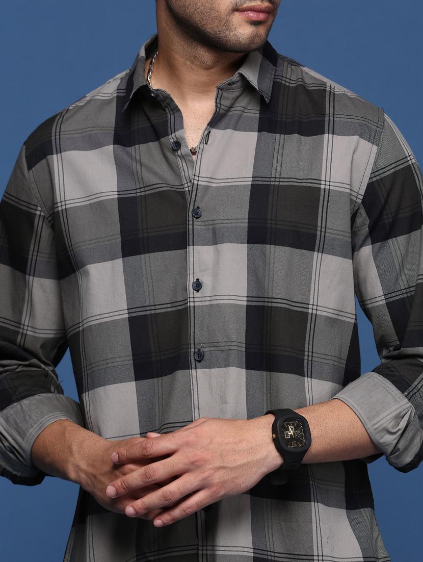 grey checkered cotton casual shirt - 21378810 - Standard Image - 5