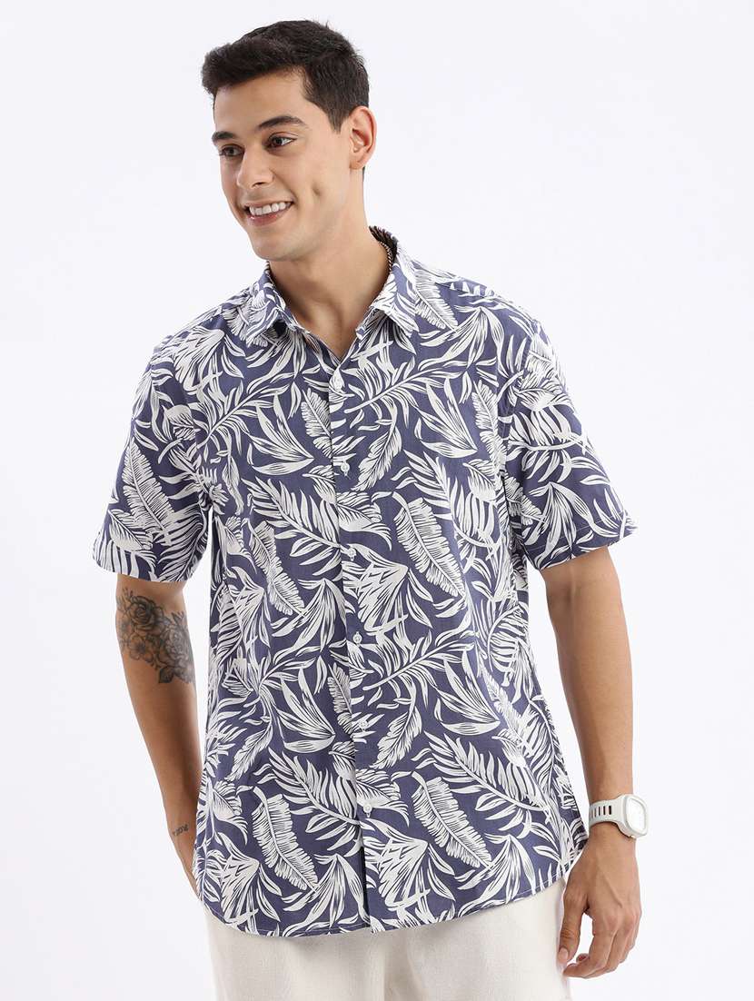 blue printed cotton casual shirt