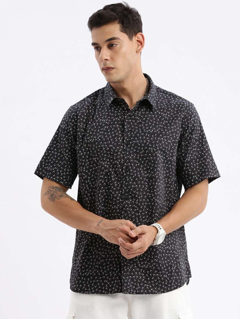black printed cotton casual shirt
