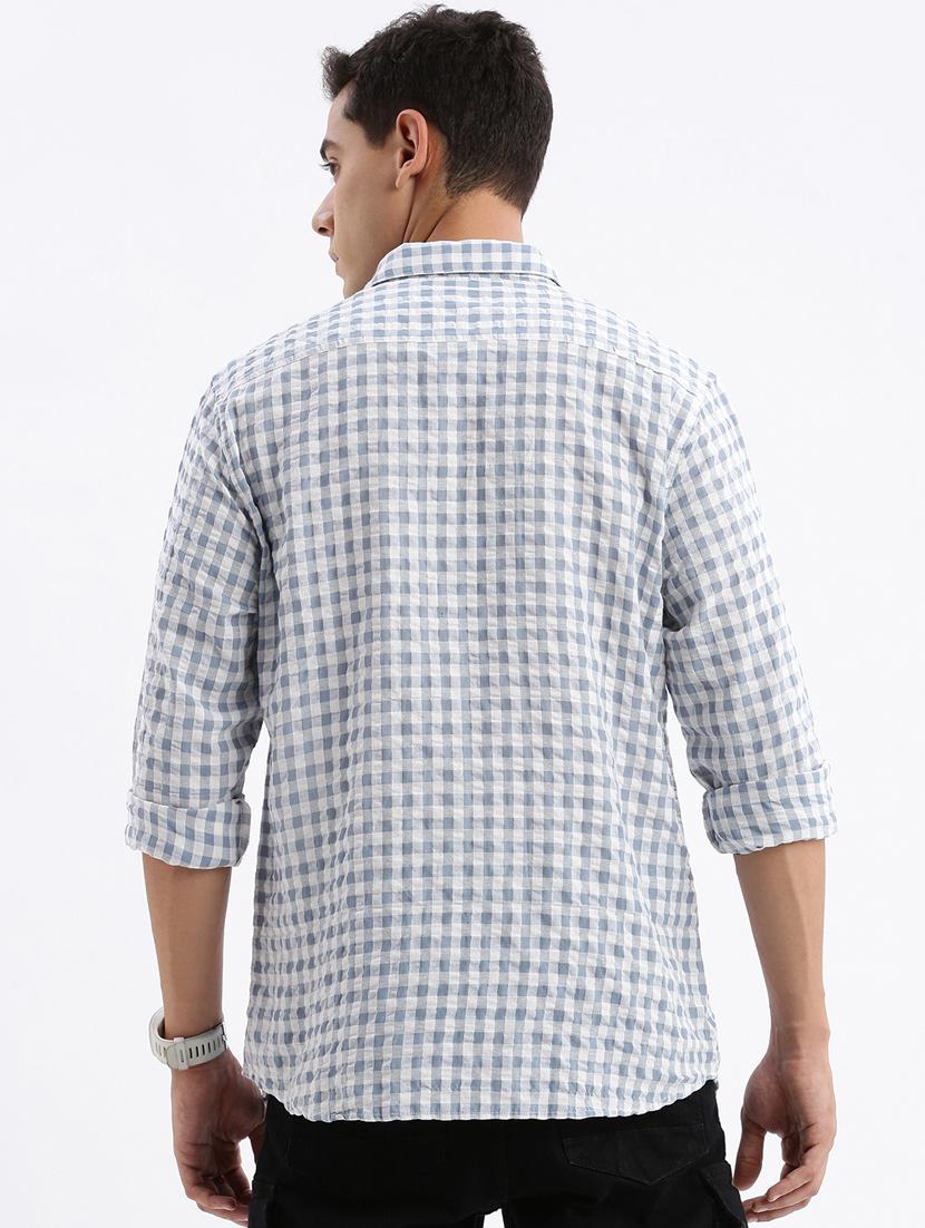men long sleeved checkered casual shirt - 21378858 - Standard Image - 3