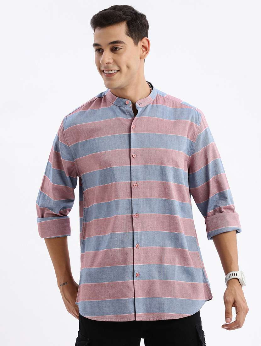 men long sleeved striped casual shirt - 21378874 - Zoom Image - 0