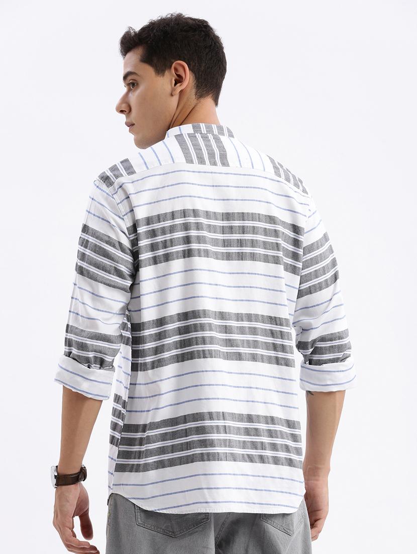 men long sleeved striped casual shirt - 21378875 - Standard Image - 3