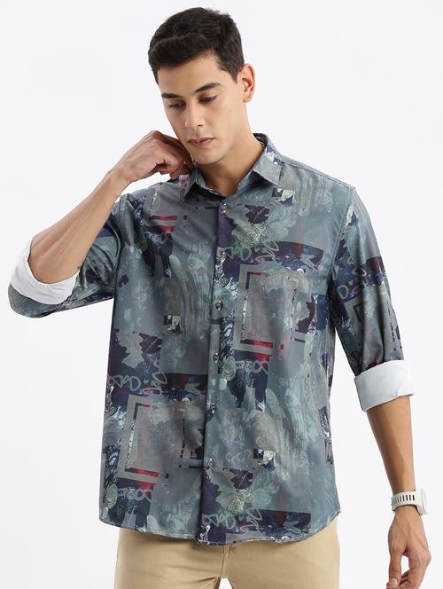 men long sleeved printed casual shirt - 21378902 - Standard Image - 0