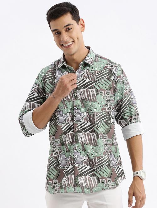 green printed crepe casual shirt - 21378908 - Standard Image - 0