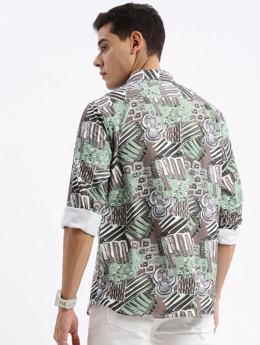 green printed crepe casual shirt - 21378908 - Standard Image - 3