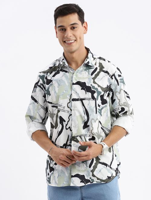 sea green printed crepe casual shirt - 21378909 - Standard Image - 0