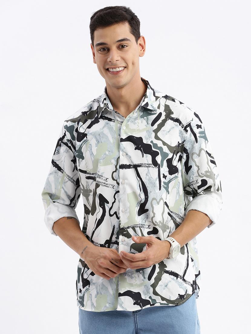 sea green printed crepe casual shirt - 21378909 - Zoom Image - 0