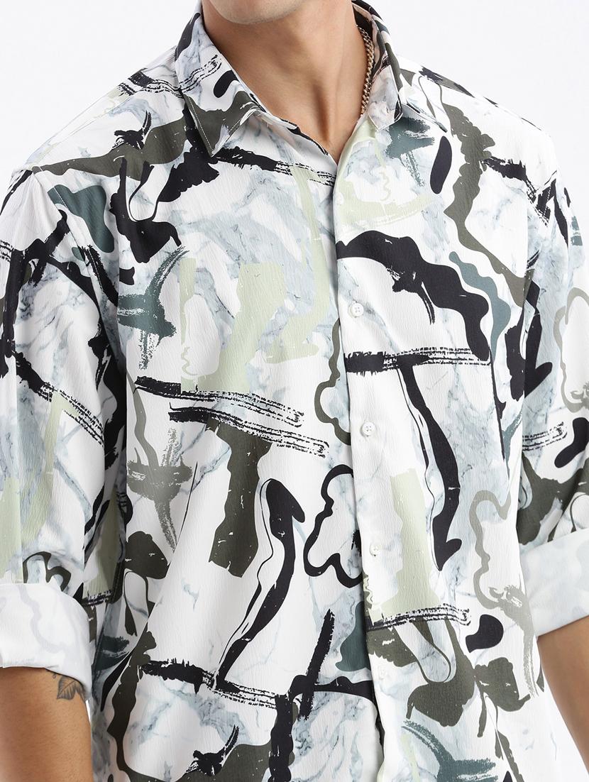 sea green printed crepe casual shirt - 21378909 - Standard Image - 5