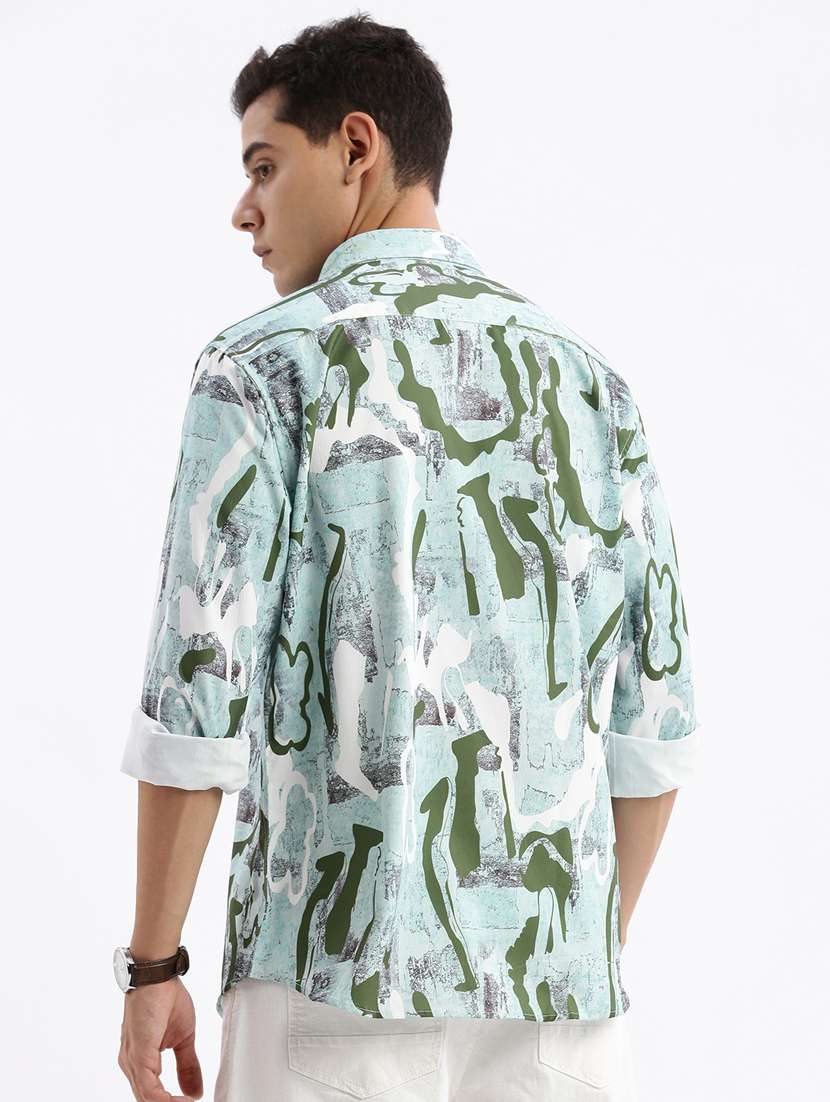 sea green printed crepe casual shirt - 21378910 -  Standard Image - 3