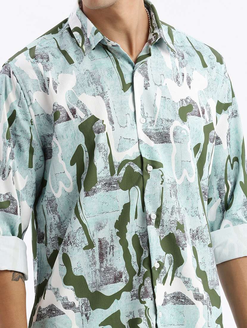 sea green printed crepe casual shirt - 21378910 -  Standard Image - 5
