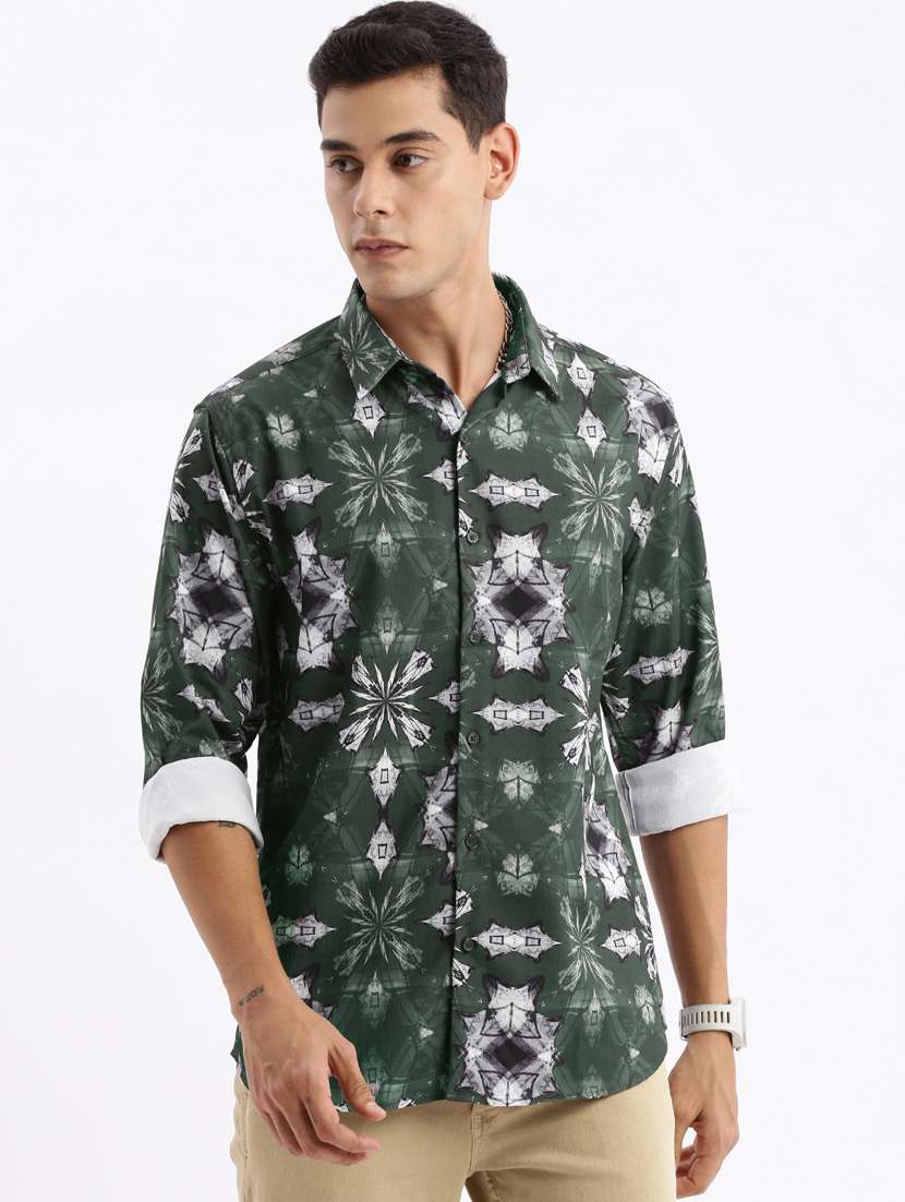 men long sleeved printed casual shirt