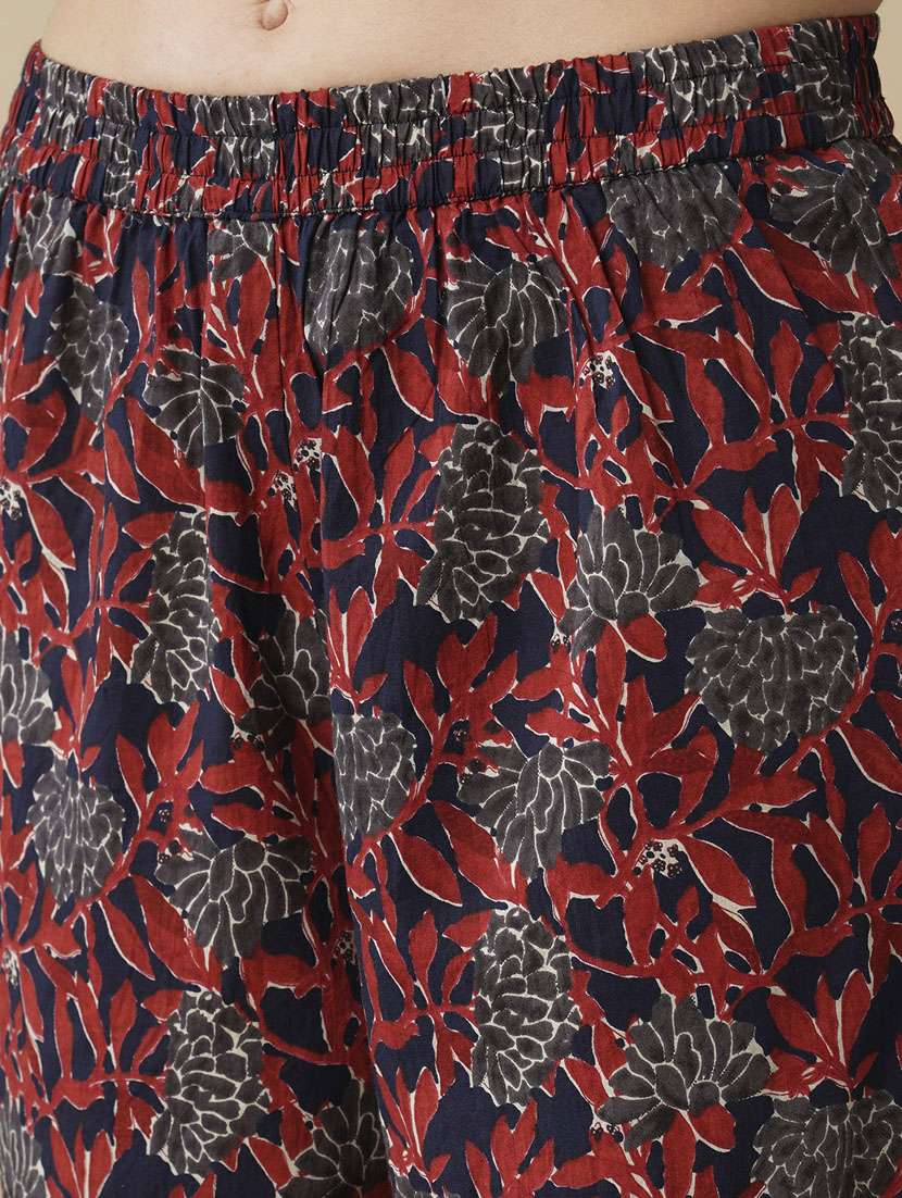 globus women blue floral printed halter neck flared hem a-line workwear kurta & trouser set - 21378956 -  Standard Image - 5