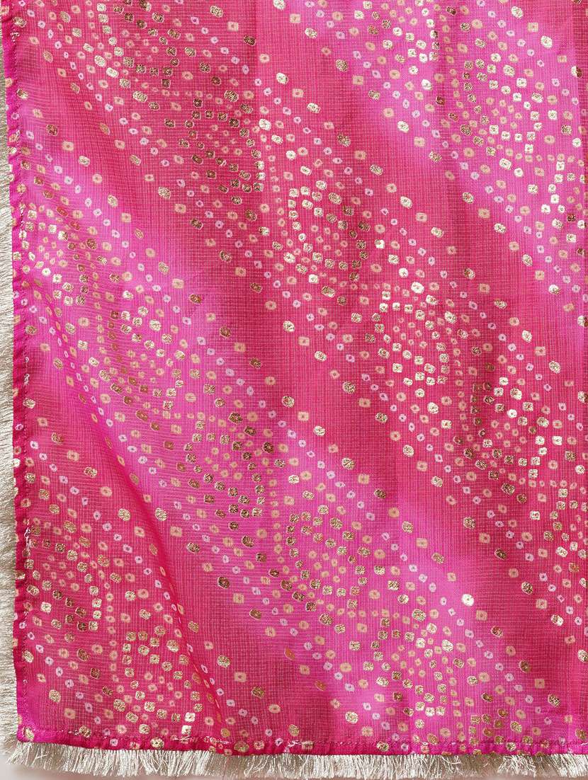 globus women off white embroidered v-neck kurta with pants & bandhani dupatta festive set - 21378960 -  Standard Image - 5