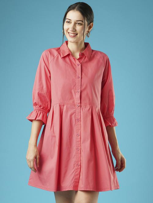 globus women pink raglan sleeves gathered oversized above knee shirt style dress - 21378982 - Standard Image - 0