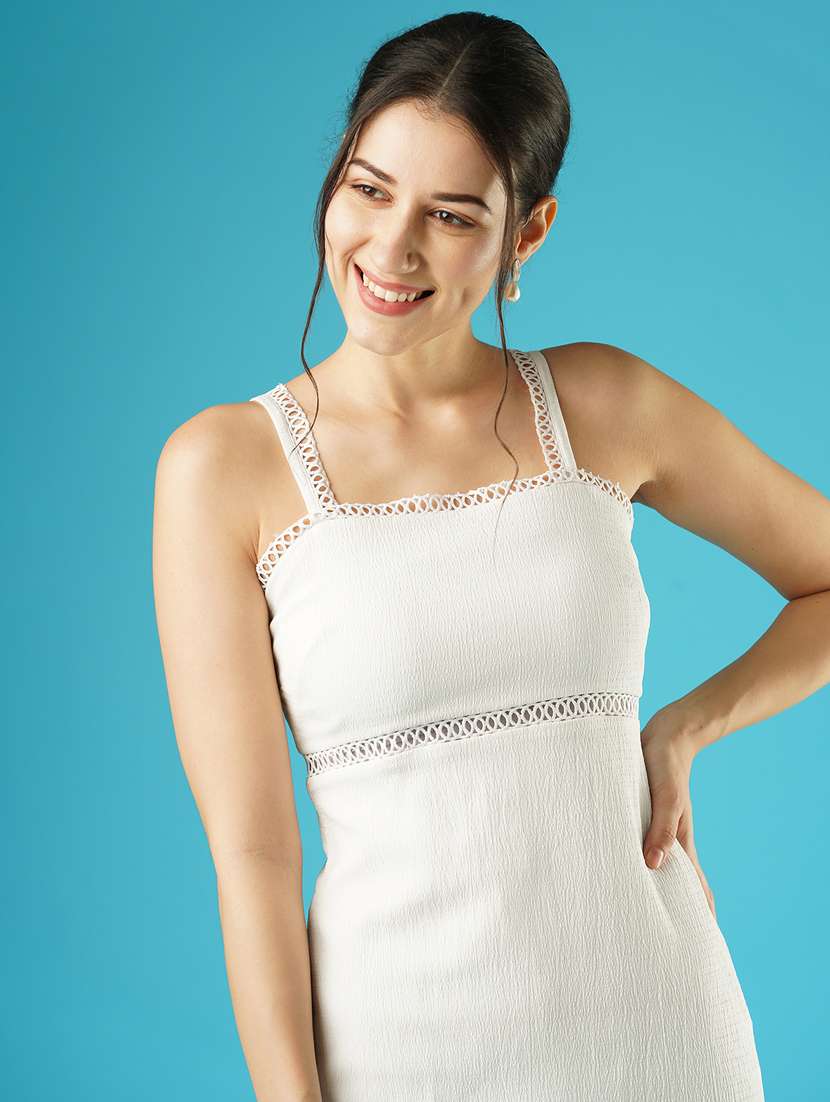 globus women white self design strappy shoulder lace inserts back slit sheath midi party dress - 21378999 -  Standard Image - 3