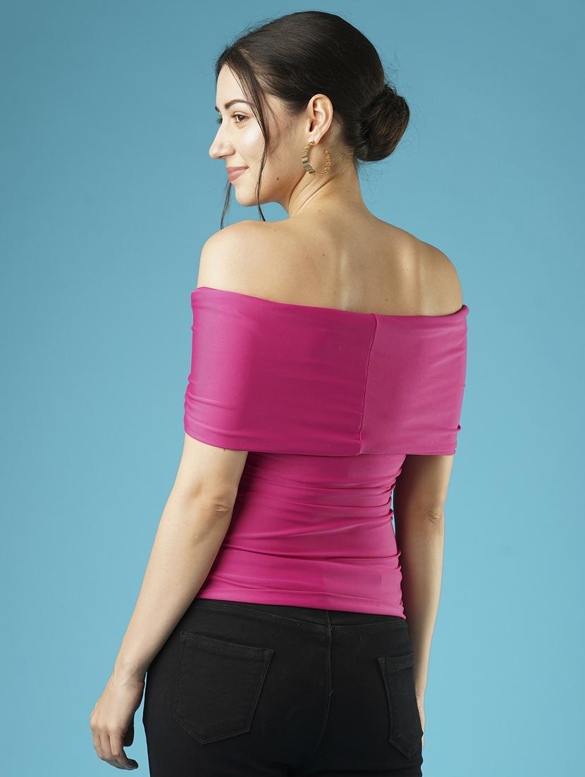 globus women pink black off-shoulder twisted neck drop shoulder party top - 21379006 - Standard Image - 3