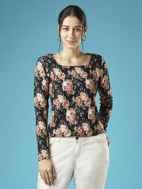 globus women black sqaure neck overall floral print top - 21379012 -  Standard Image - 0