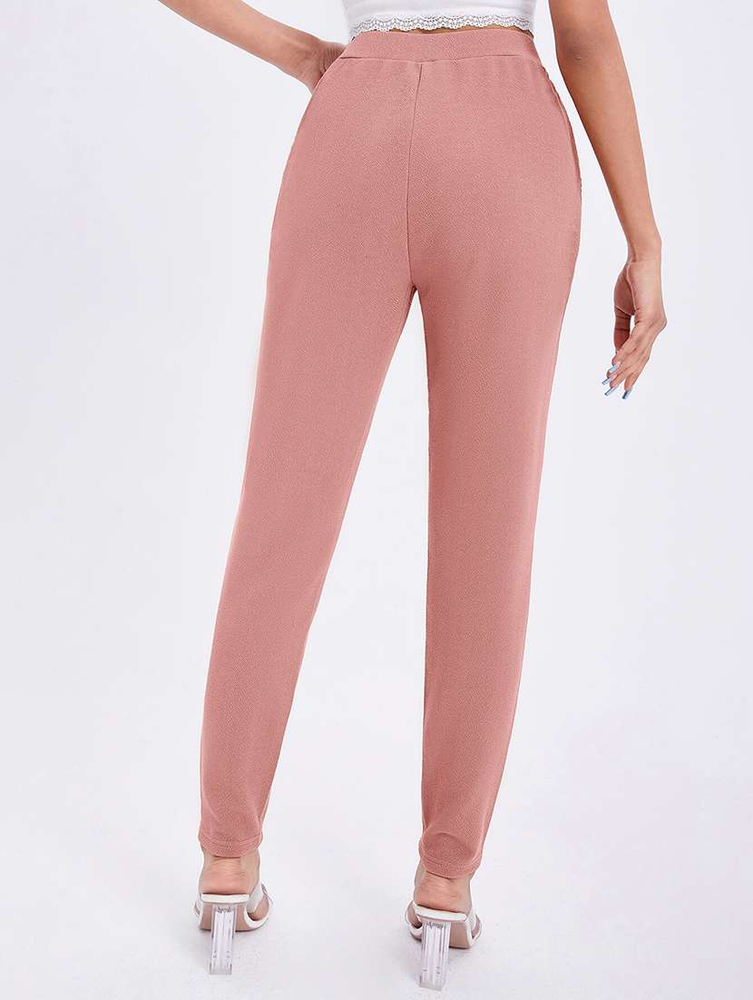 women pink solids peg trousers - 21380199 -  Standard Image - 3