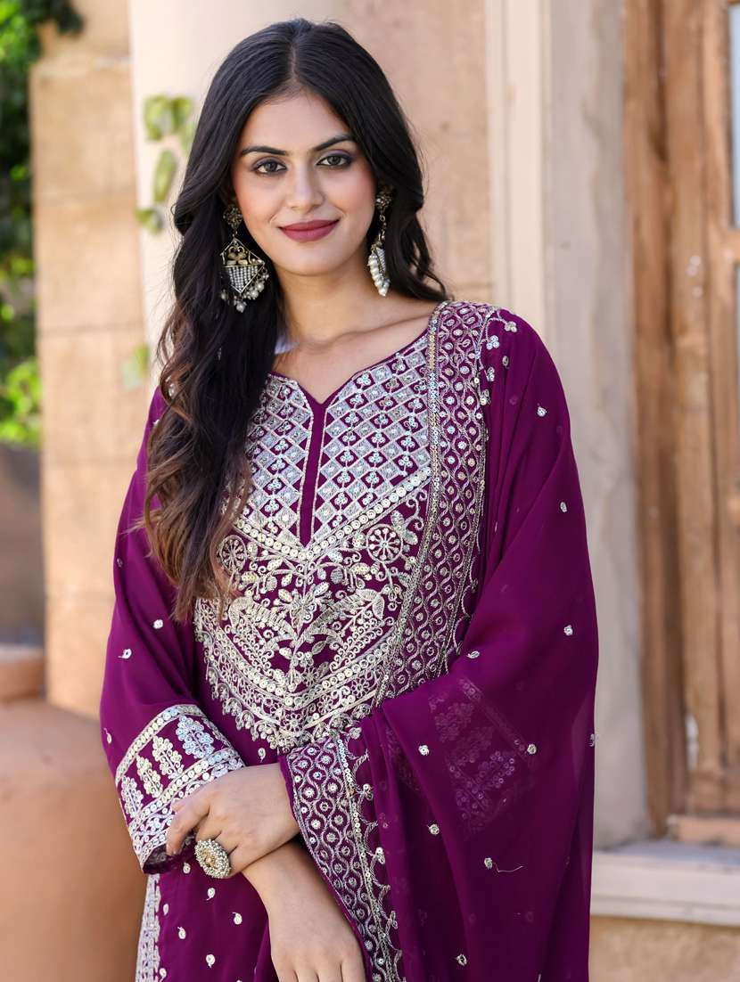 women embroidered three quarter sleeve kurta sharara set - 21381136 -  Standard Image - 5