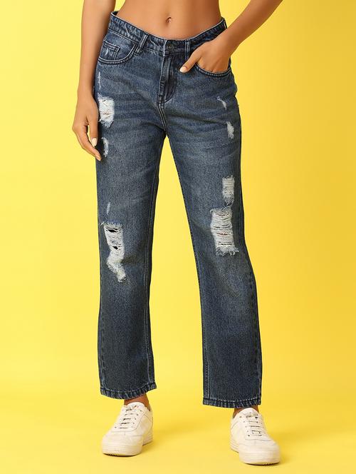 women blue distress jean - 21381823 - Standard Image - 0