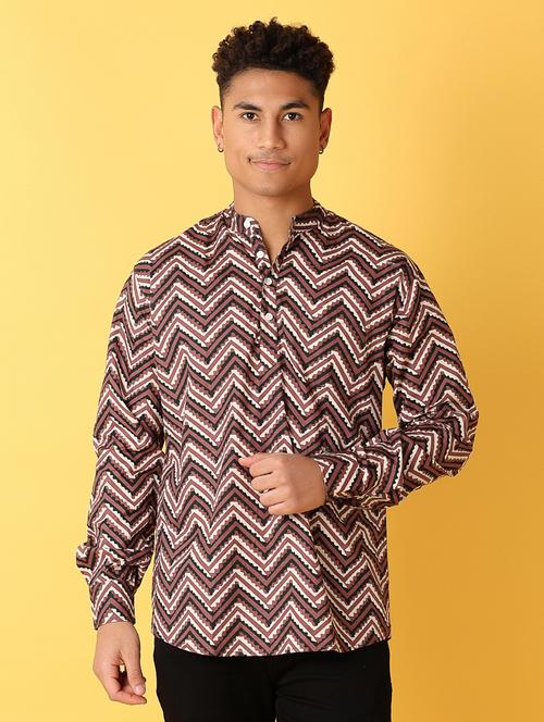 men mandarin neck printed short kurta - 21381871 - Standard Image - 0
