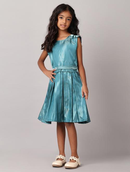 girls sea green satin frock - 21381896 - Standard Image - 0