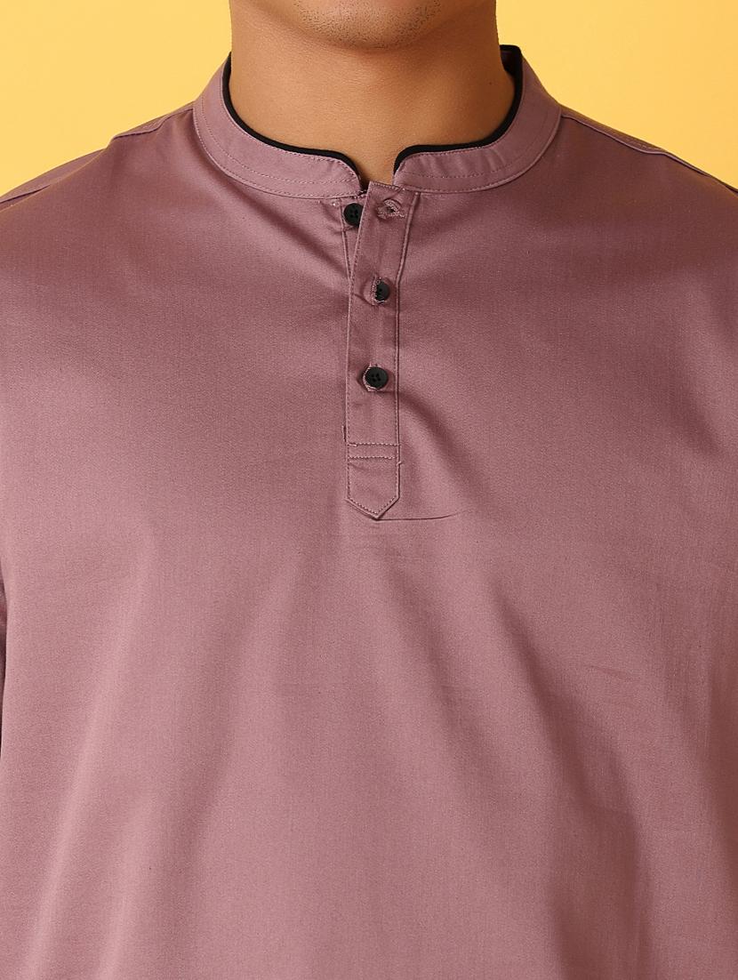 men mauve regular fit plain mandarin neck t-shirt - 21381899 - Standard Image - 5