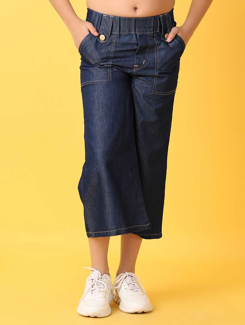girls solid culottes trouser with elasticated waist