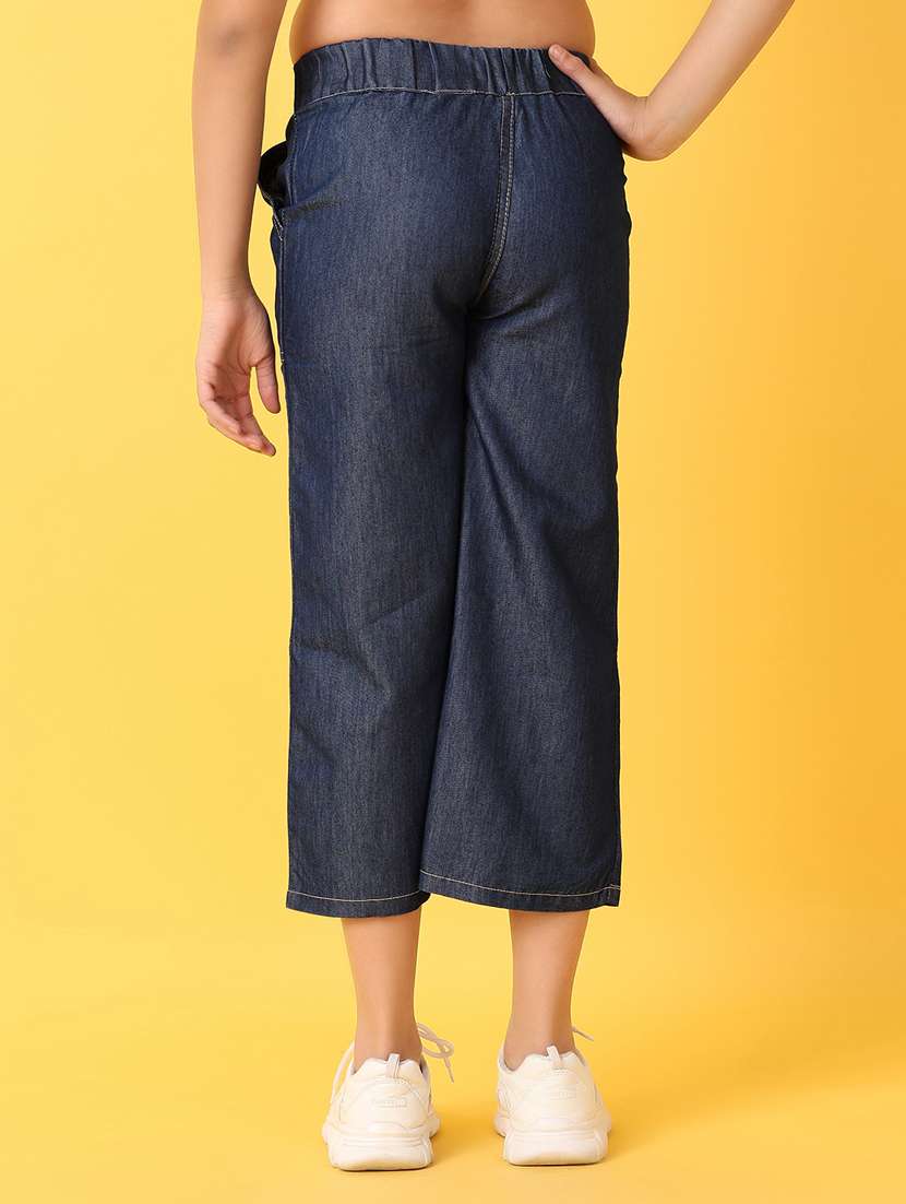 girls solid culottes trouser with elasticated waist - 21381946 -  Standard Image - 3