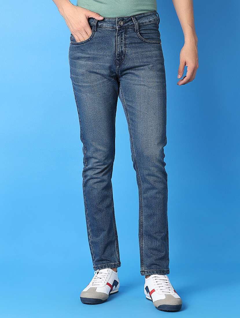 men mid rise plain jeans