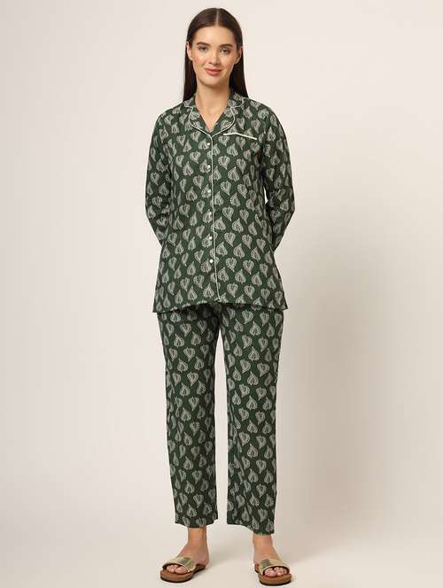 women green printed nightwear pyjama set - 21382236 - Standard Image - 0