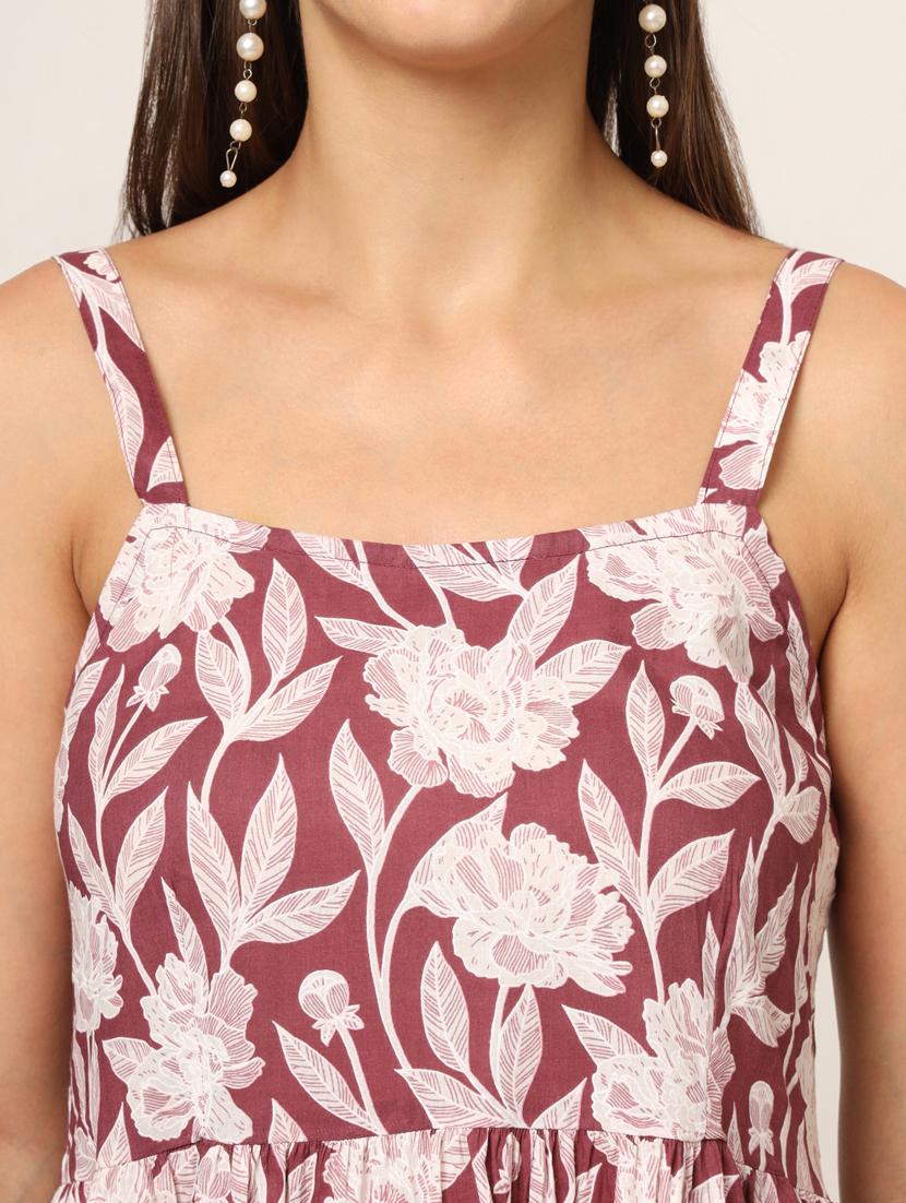 women mauve florals printed fit & flare ethnic dress - 21382237 - Standard Image - 5