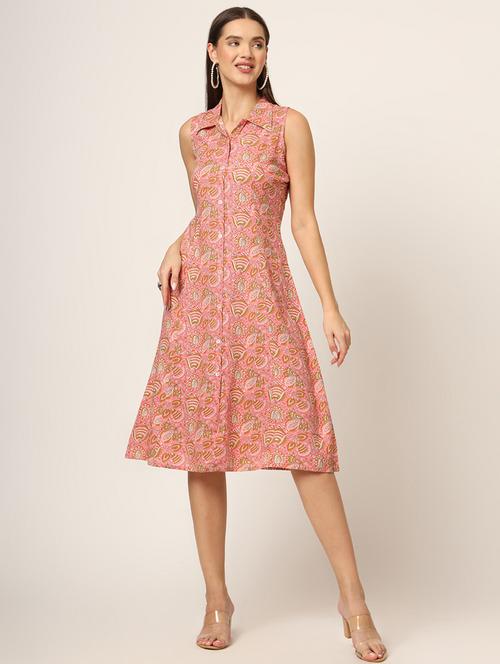 women pink printed a-line ethnic dress - 21382240 -  Standard Image - 0