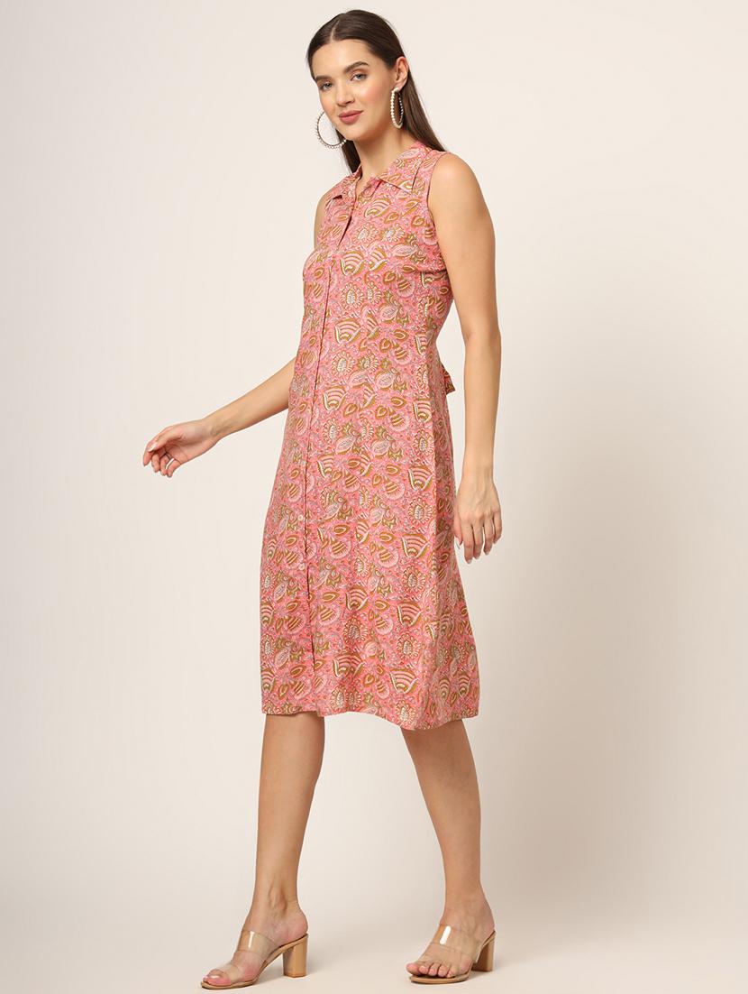 women pink printed a-line ethnic dress - 21382240 - Standard Image - 3